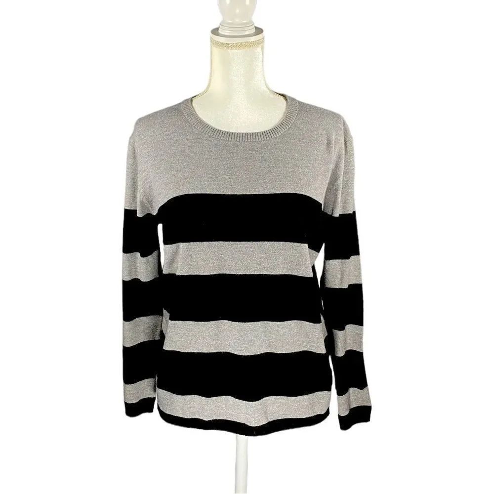 Lumiere Black and Gray Striped Long Sleeve Sweater Shirt Top Women’s Size Small